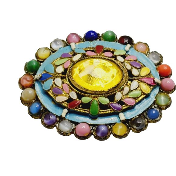 Early Enameled Glass Czech Style Brooch (A880) - Picture 1 of 6